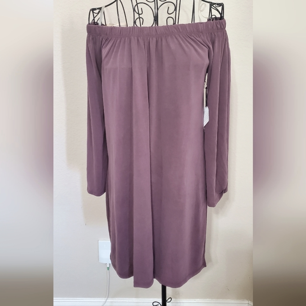 Midsleeved Eggplant Off Shoulders Dress - L - Brand New
